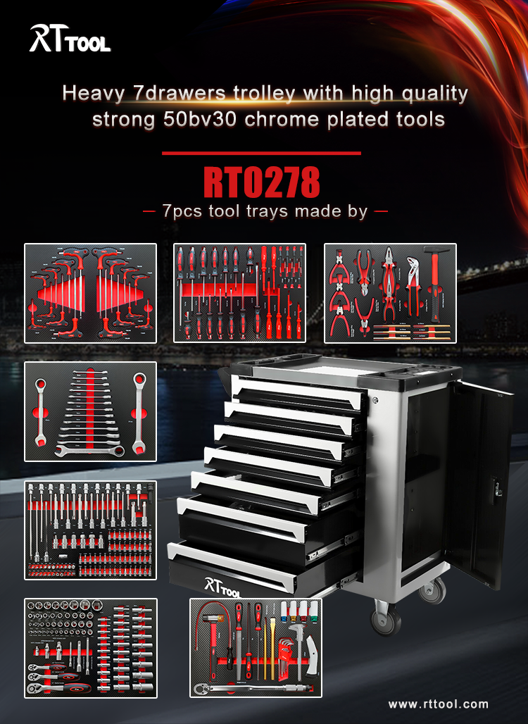 RTTOOL 278 PCS 7 Drawers Tool Box Garage Tool Chest Trolley Storage Tool Cabinet Mechanic User