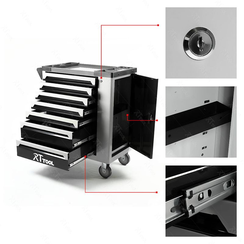 RTTOOL 278 PCS 7 Drawers Tool Box Garage Tool Chest Trolley Storage Tool Cabinet Mechanic User