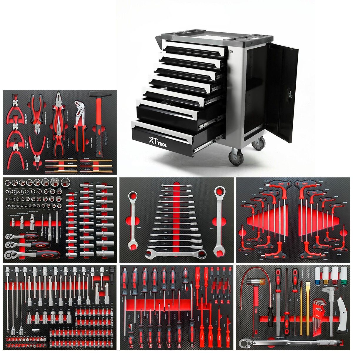 RTTOOL 278 PCS 7 Drawers Tool Box Garage Tool Chest Trolley Storage Tool Cabinet Mechanic User