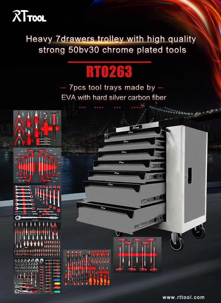 RT 263pcs 7 Drawers tool trolley Cabinet tool storage metal storage cabinets for garage