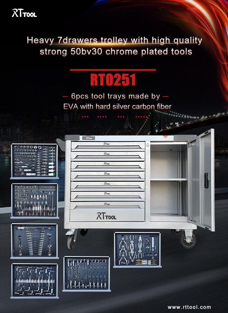 RTTOOL 8 drawer tool trolley CRV 251 pcs hand tool sets tool cabinet logo color customized