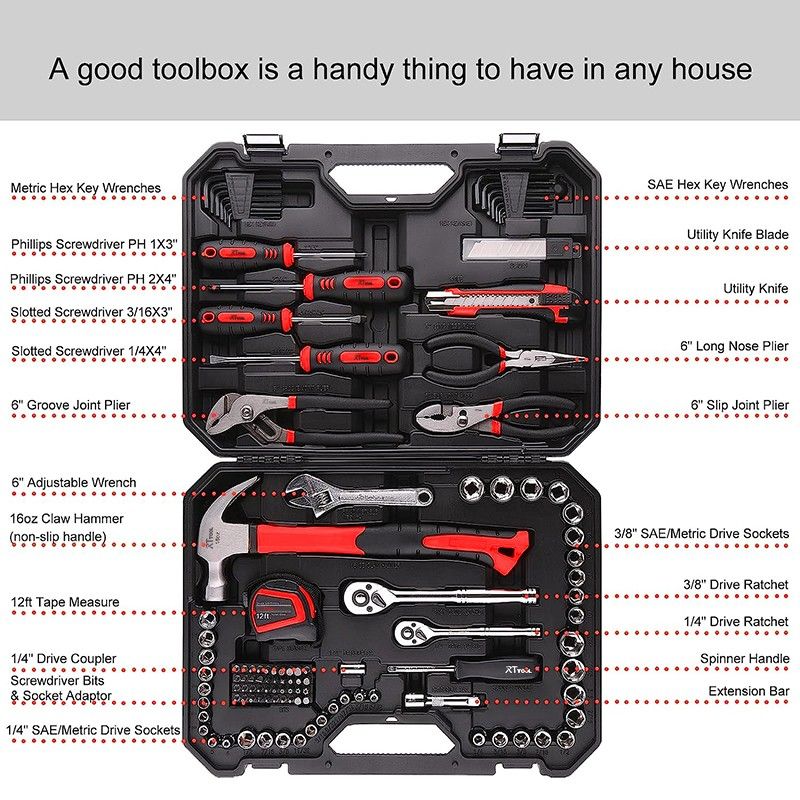 rt tool Socket Wrench Set Hand Tools Kit 122pcs Tools Set With Hex Key Measuring Tape Combination Spanner Screwdriver
