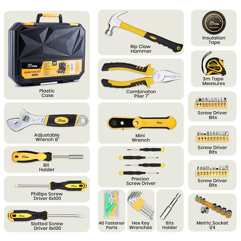 rt Socket Wrench Set Hand Tools Kit 98pcs Tools Set With Hex Key Measuring Tape Combination Spanner Screwdriver