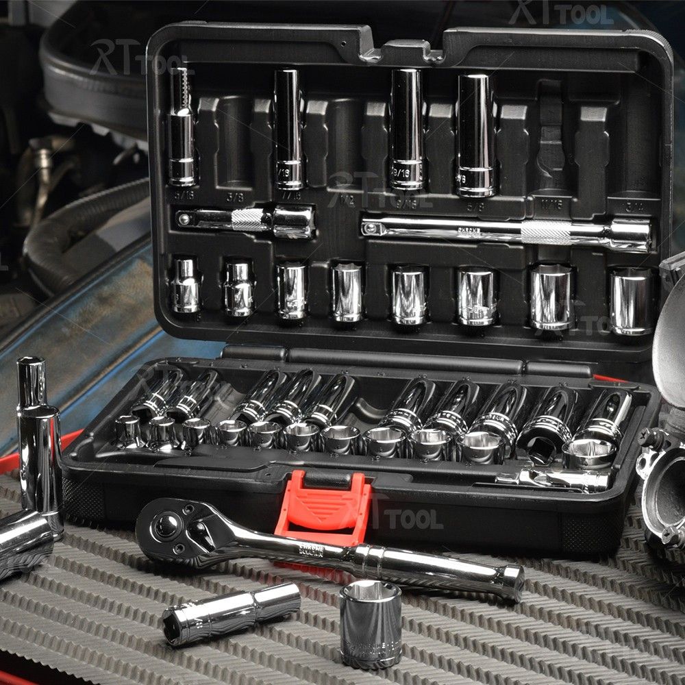 RT 45pcs Rachet Wrench Auto Repair Magnetic Car Repair Hand Tools 3/8 Socket Set