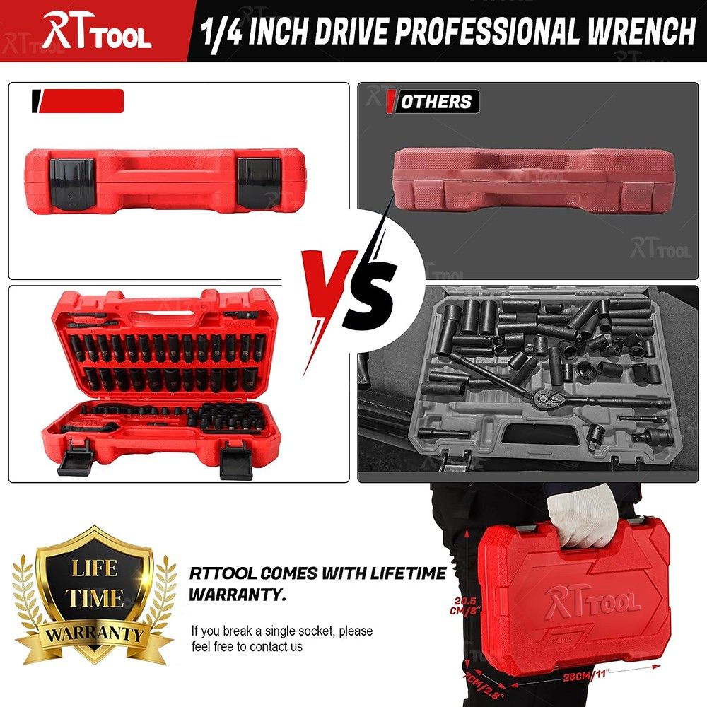 RTTOOL 82PCS Cr-V Impact Wrench Socket Set Tools