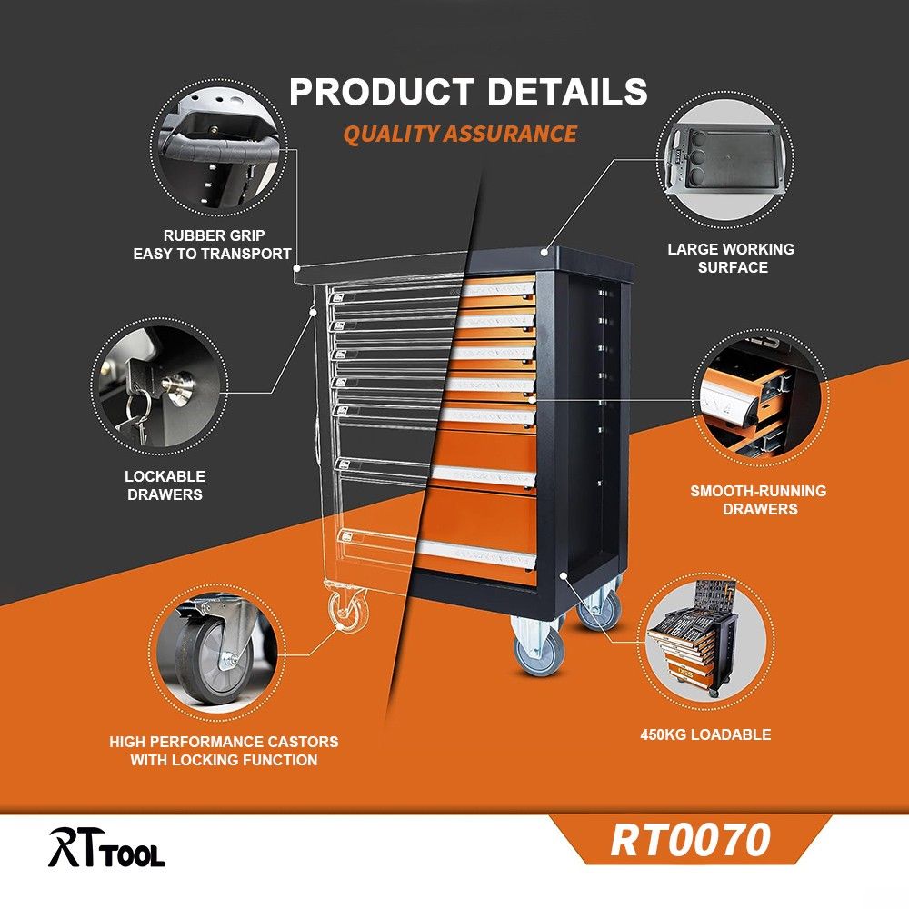 RTTOOL New 7 drawer simple metal tool cabinet tool cart workshop tool storage