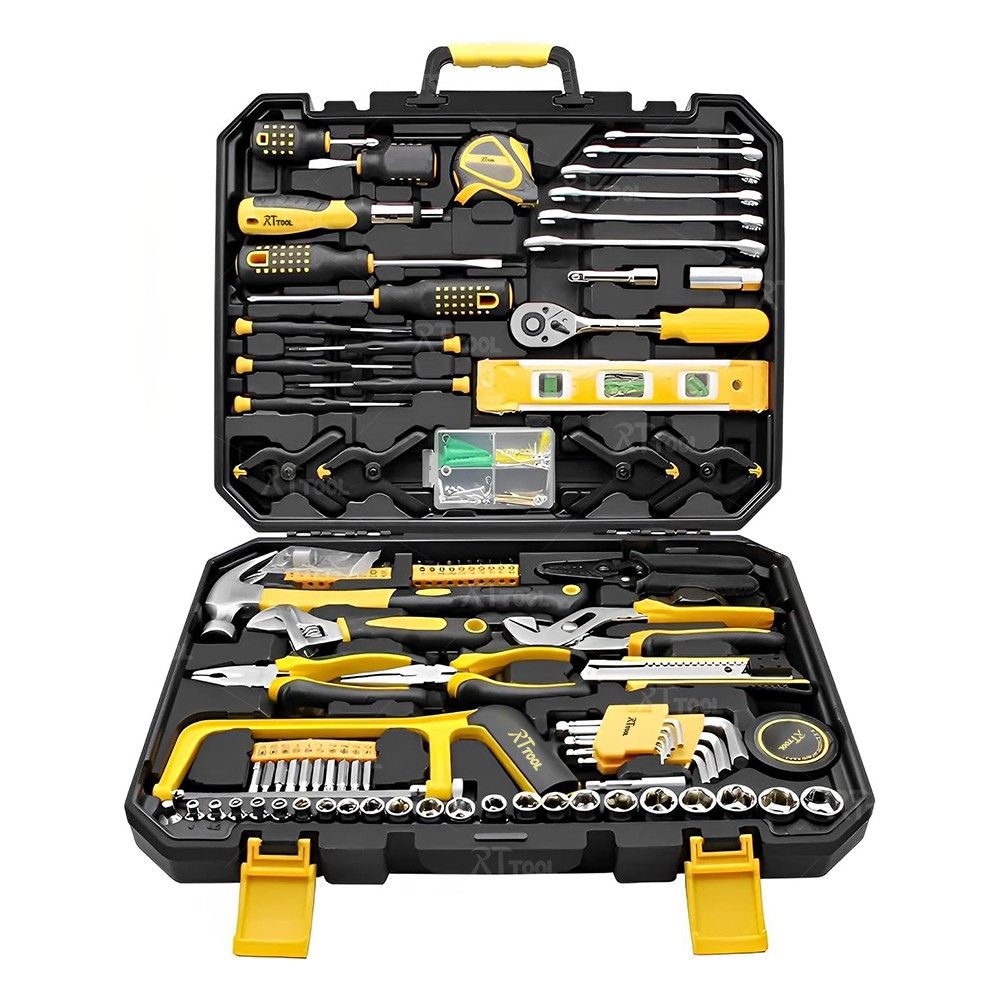 RTTOOL 98pcs Professional Plastic Box Storage Home Use General Household Maintenance Hand Tool Kit DIY Hand Tools Set In Cases