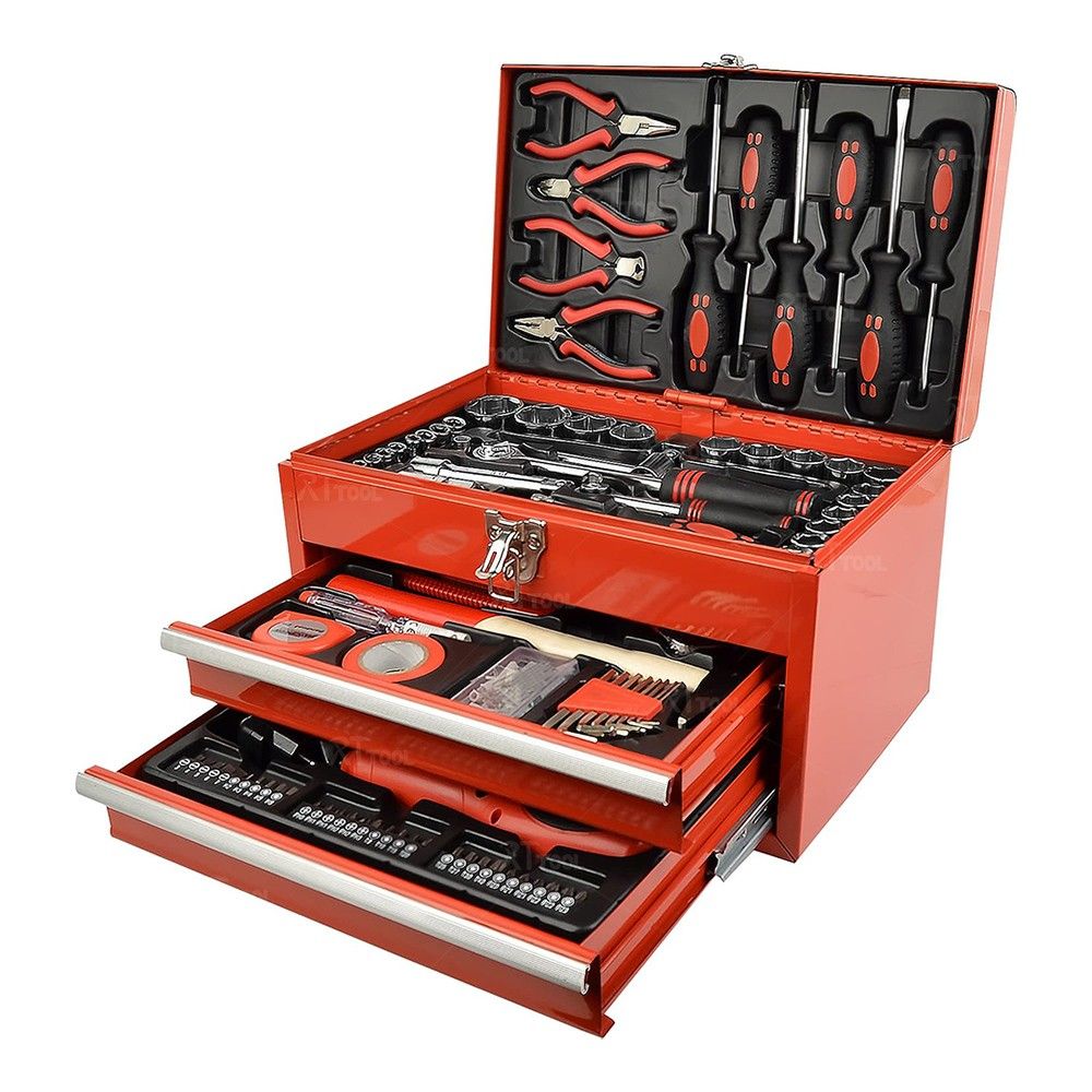 RT tool new custom design wholesale 154 pcs 2 Drawers Metal Case tools kit in iron box