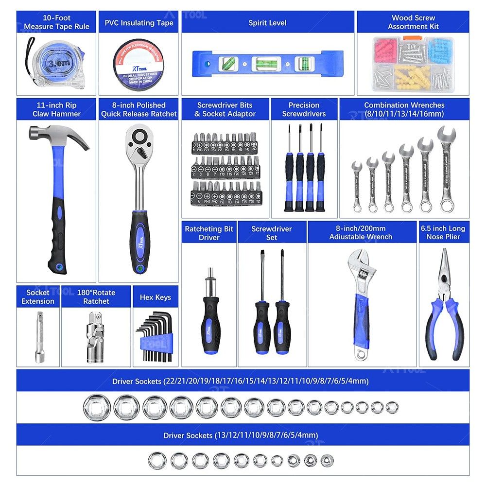 RTTOOL 87pcs New Design Household Tool Box Multi Repair Tool Kit Hand Tool set