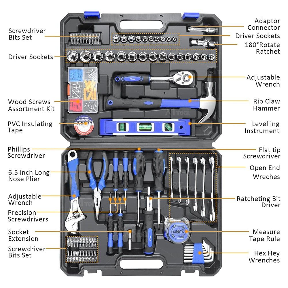 RTTOOL 87pcs New Design Household Tool Box Multi Repair Tool Kit Hand Tool set